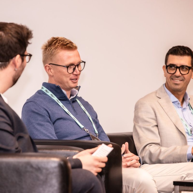 Petry Hurych (Slavia Prague) and Roberto Niccolai (Atlanta Bergamo) during a panel discussion.